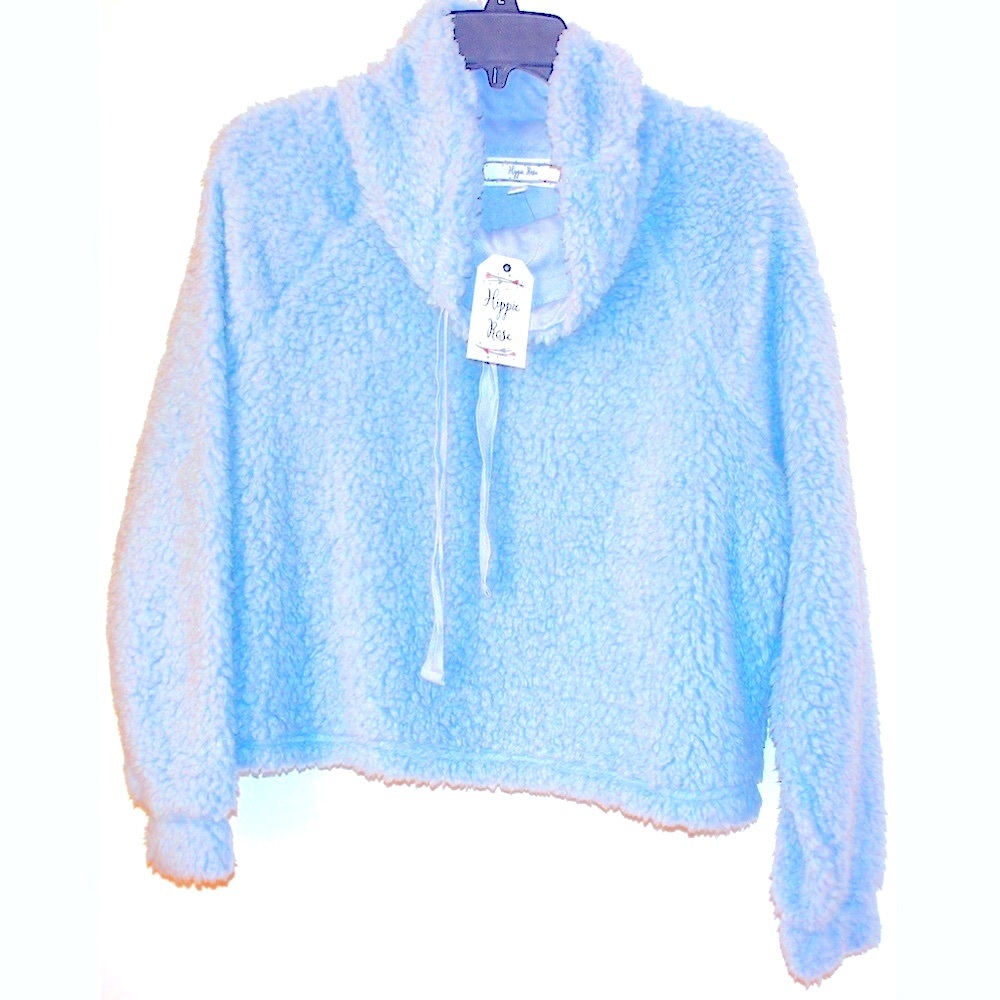 New Hippie Rose Juniors Funnel-Neck Fleece S light blue